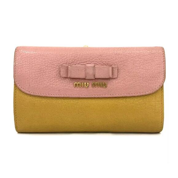 Authentic MIU MIU Madras Ribbon Leather Trifold Wallet Bicolor/3AF0677 - Picture 1 of 8